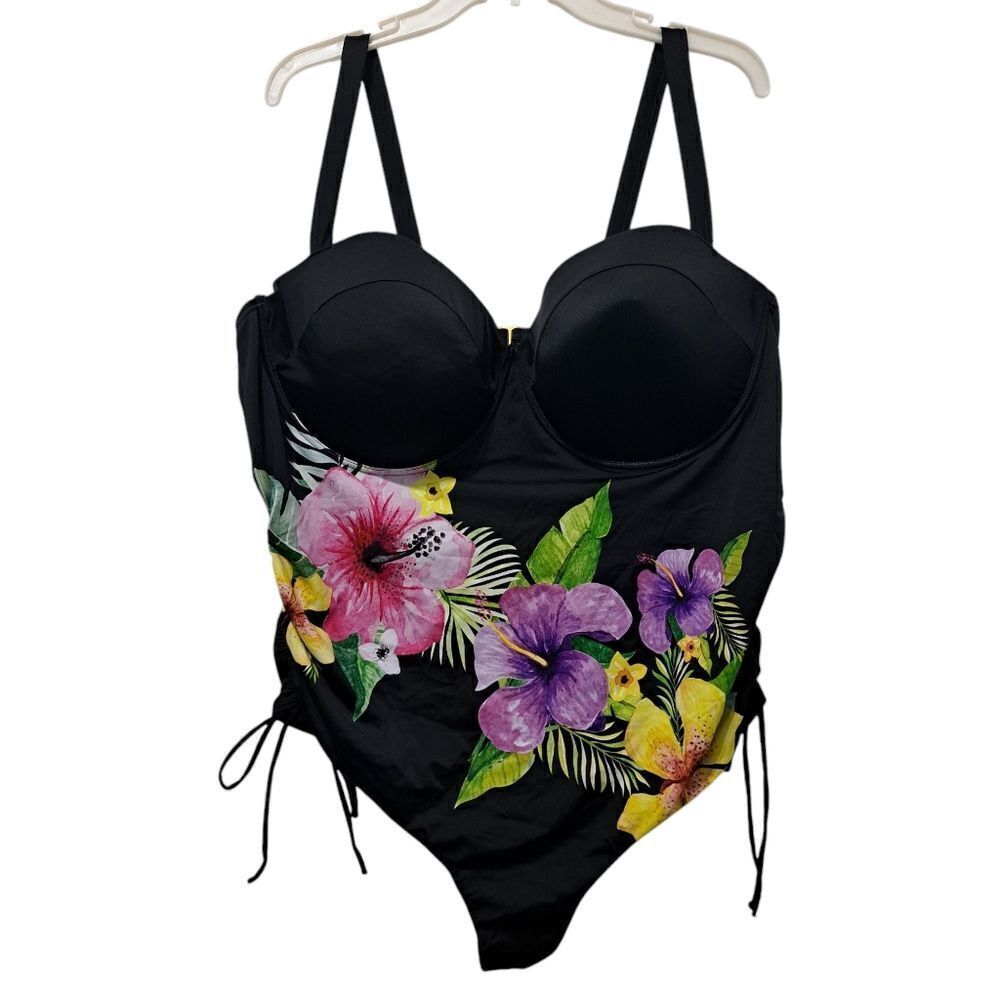 Swimsuit For All Plus Size Underwire Floral One-Piece Swimsuit Size 26 Black NWT